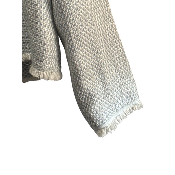 Coldwater Creek XL Womens Light Blue Tweed Open Front Lady Jacket  Fringe Detail - Picture 5 of 8